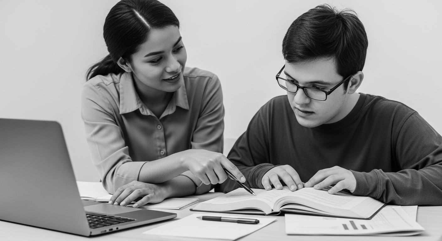 Support worker and participant working together at a desk
